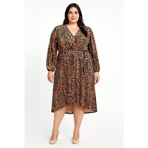 Nurture Westbound Plus Size 3X Faux Wrap Belt Dress Animal Print Velvet Burnout